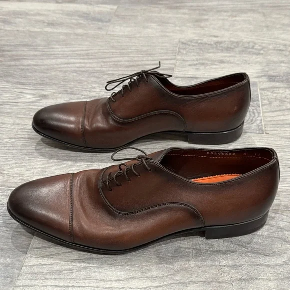 Santoni Darian polished brown leather Oxford shoes display picture 2
